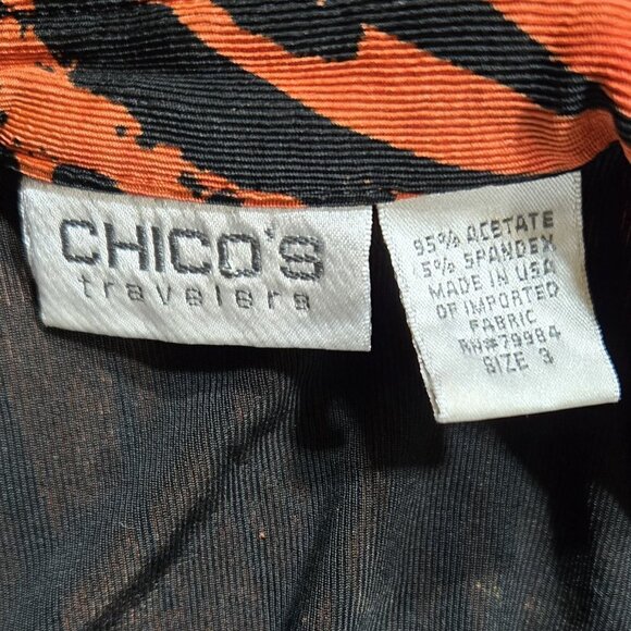 Chico's Travelers Burnt Orange Black Abstract Slinky Knit Shirt Dress Vacation - Picture 8 of 9